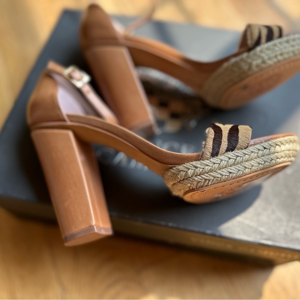 Vince Camuto Sandals - Camel leather & dark chocolate brown mohair foot strap